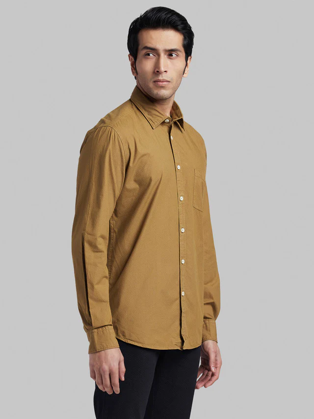 Parx Men Brown Self Design Slim Fit Full Sleeve Semi Cut Away Collar Shirt - Image 2