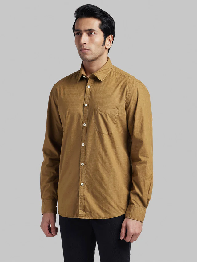 Parx Men Brown Self Design Slim Fit Full Sleeve Semi Cut Away Collar Shirt - Image 3