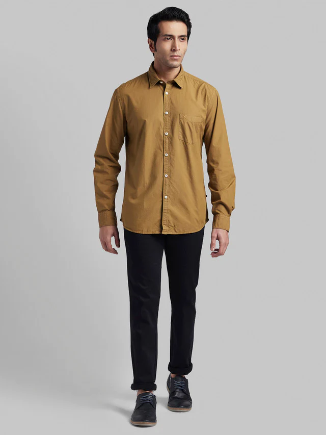 Parx Men Brown Self Design Slim Fit Full Sleeve Semi Cut Away Collar Shirt - Image 5