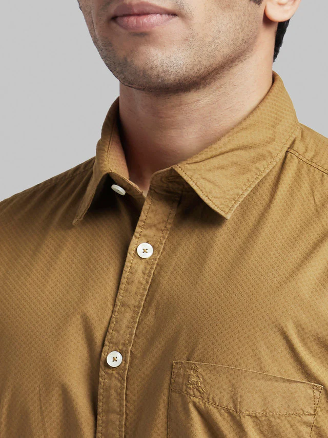 Parx Men Brown Self Design Slim Fit Full Sleeve Semi Cut Away Collar Shirt - Image 6