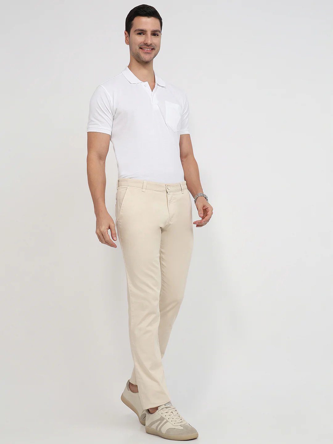 Parx Men Brown Solid Low Rise Tapered Cotton Blend Trouser - Image 5