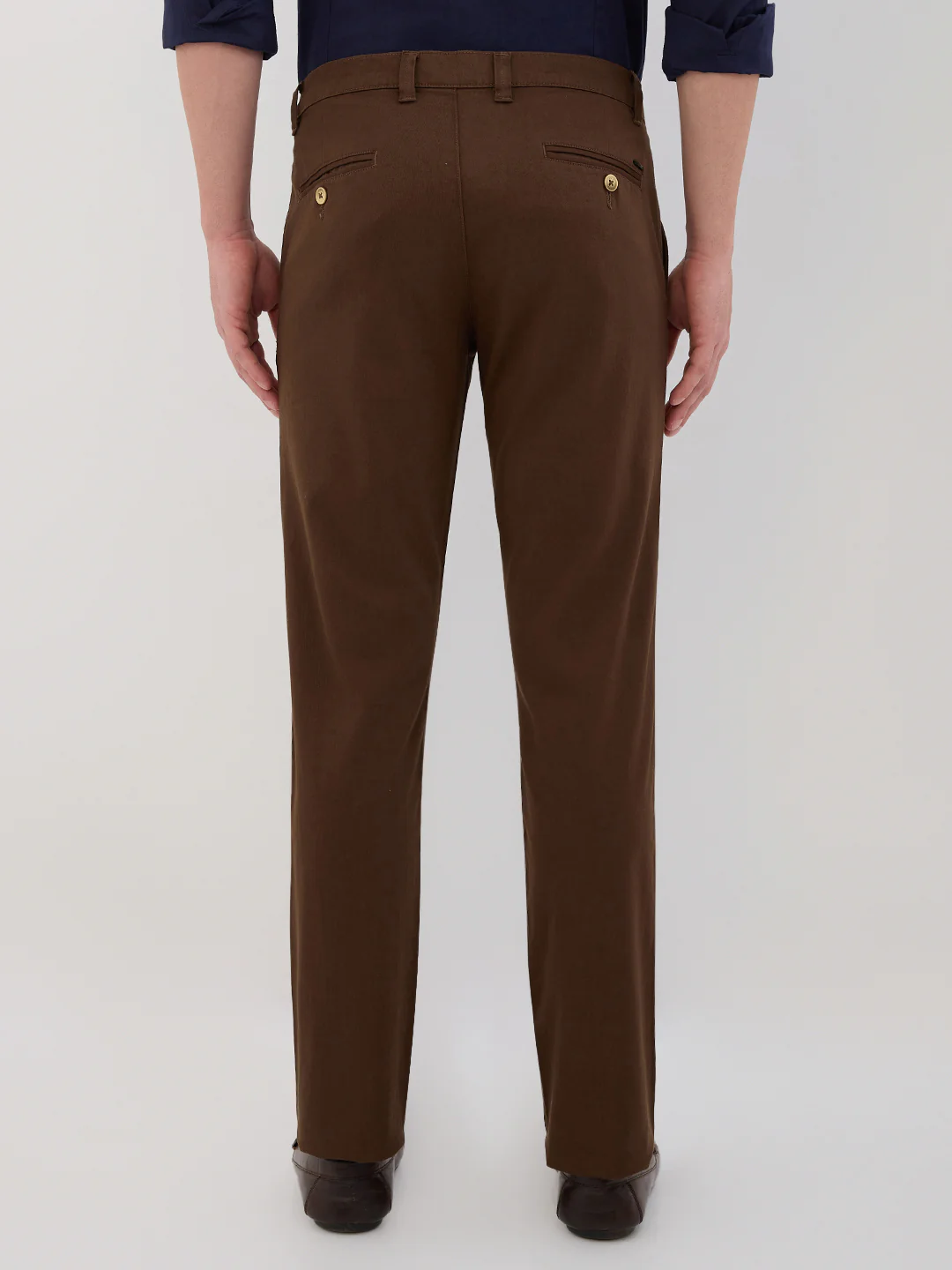 Parx Men Brown Solid Low Rise Tapered Cotton Blend Trouser - Image 4