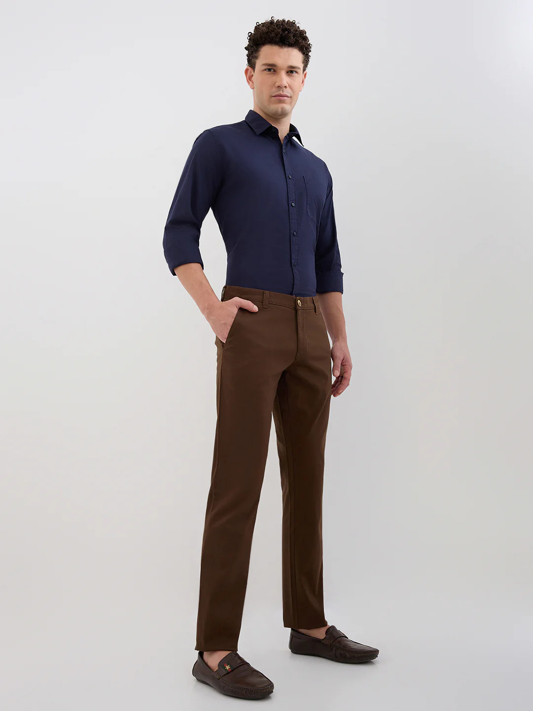 Parx Men Brown Solid Low Rise Tapered Cotton Blend Trouser - Image 5