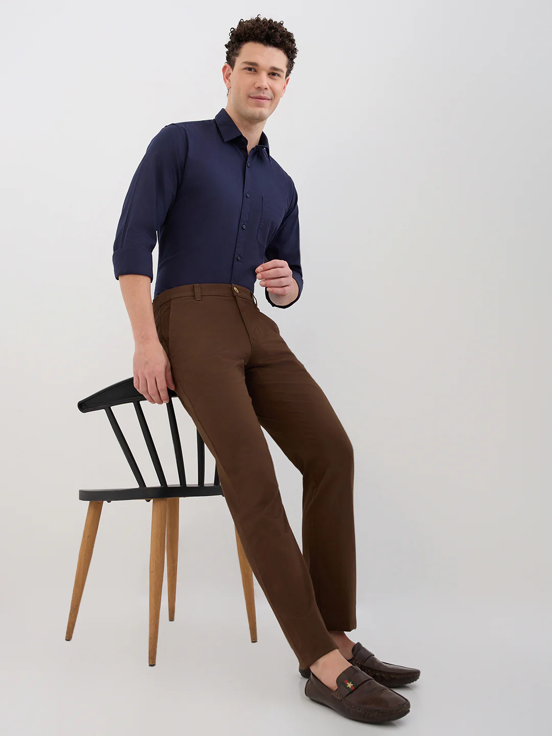Parx Men Brown Solid Low Rise Tapered Cotton Blend Trouser - Image 6