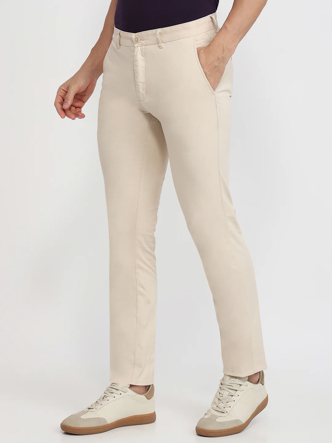 Parx Men Brown Solid Low Rise Tapered Fit Cotton Blend Trouser - Image 2