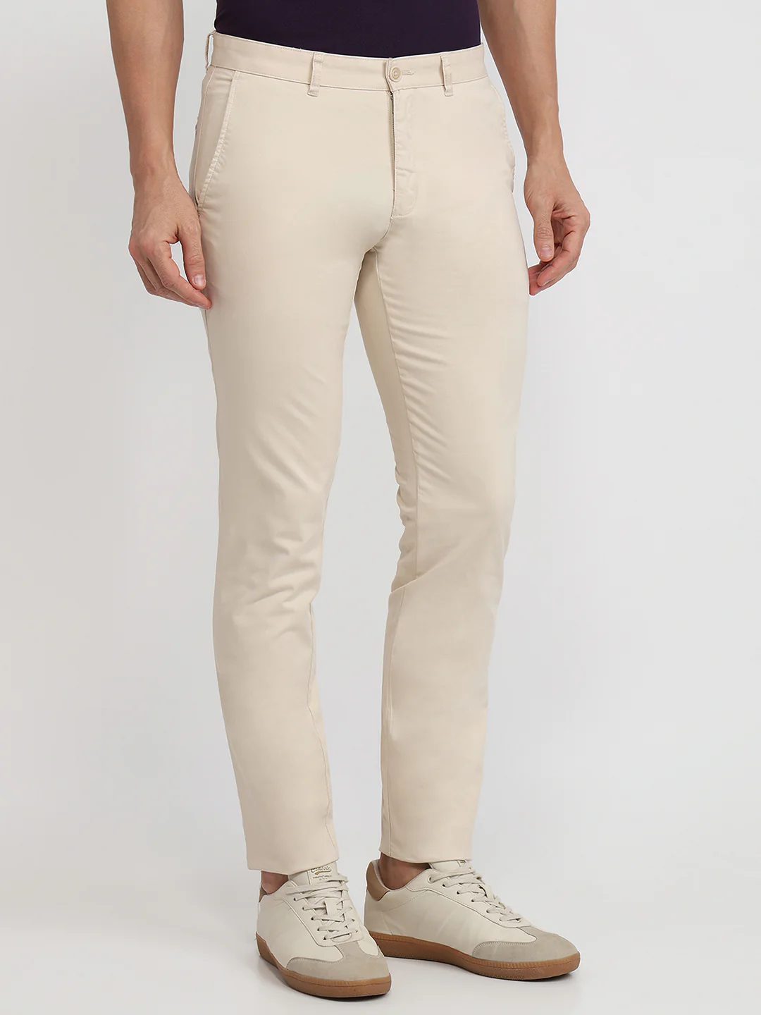 Parx Men Brown Solid Low Rise Tapered Fit Cotton Blend Trouser - Image 3