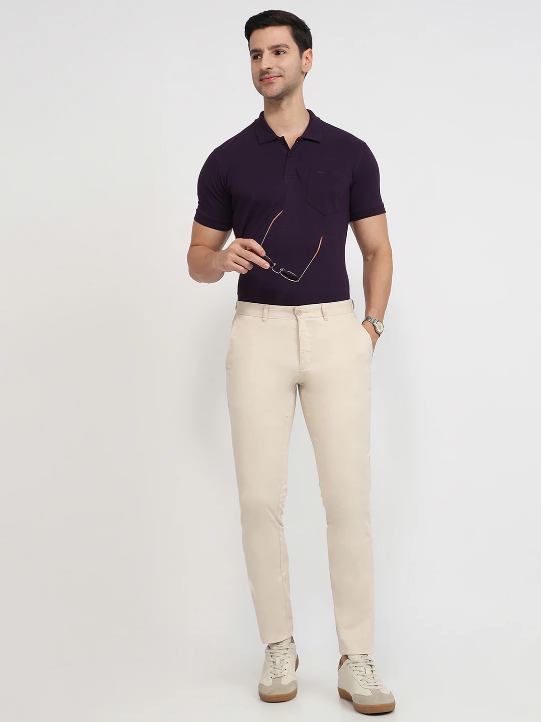 Parx Men Brown Solid Low Rise Tapered Fit Cotton Blend Trouser - Image 5