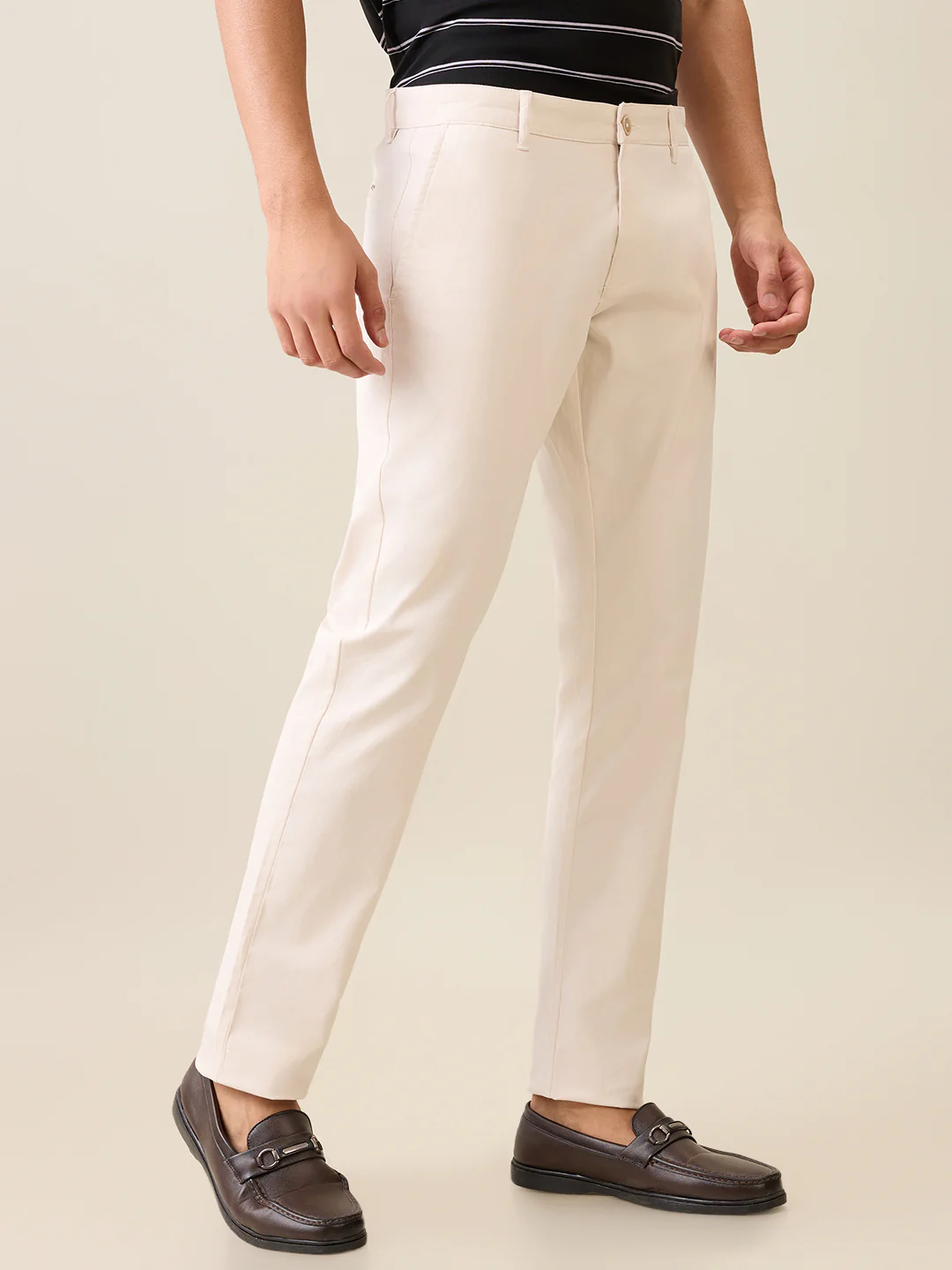 Parx Men Brown Solid Low Rise Tapered Fit Cotton Blend Trouser - Image 3