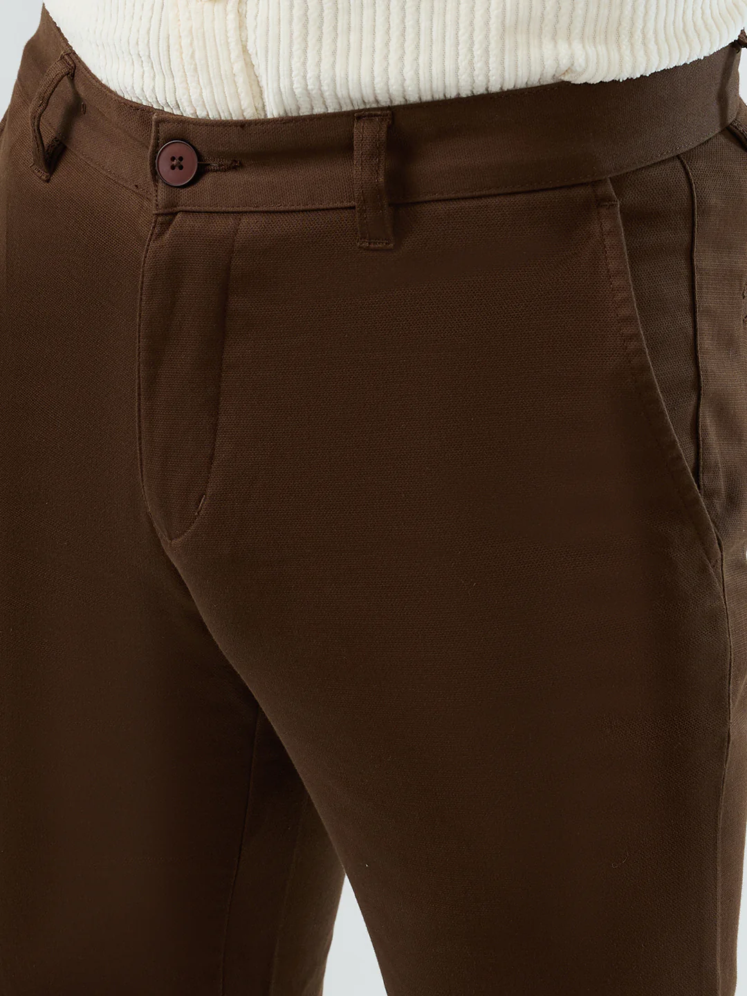 Parx Men Brown Solid Low Rise Tapered Fit Cotton Blend Trouser - Image 6