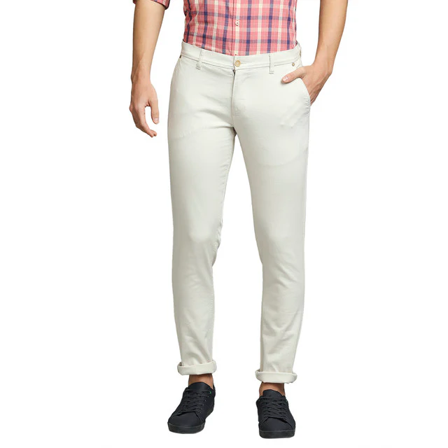 Parx Men Brown Solid Low Rise Tapered Fit Cotton Blend Trouser