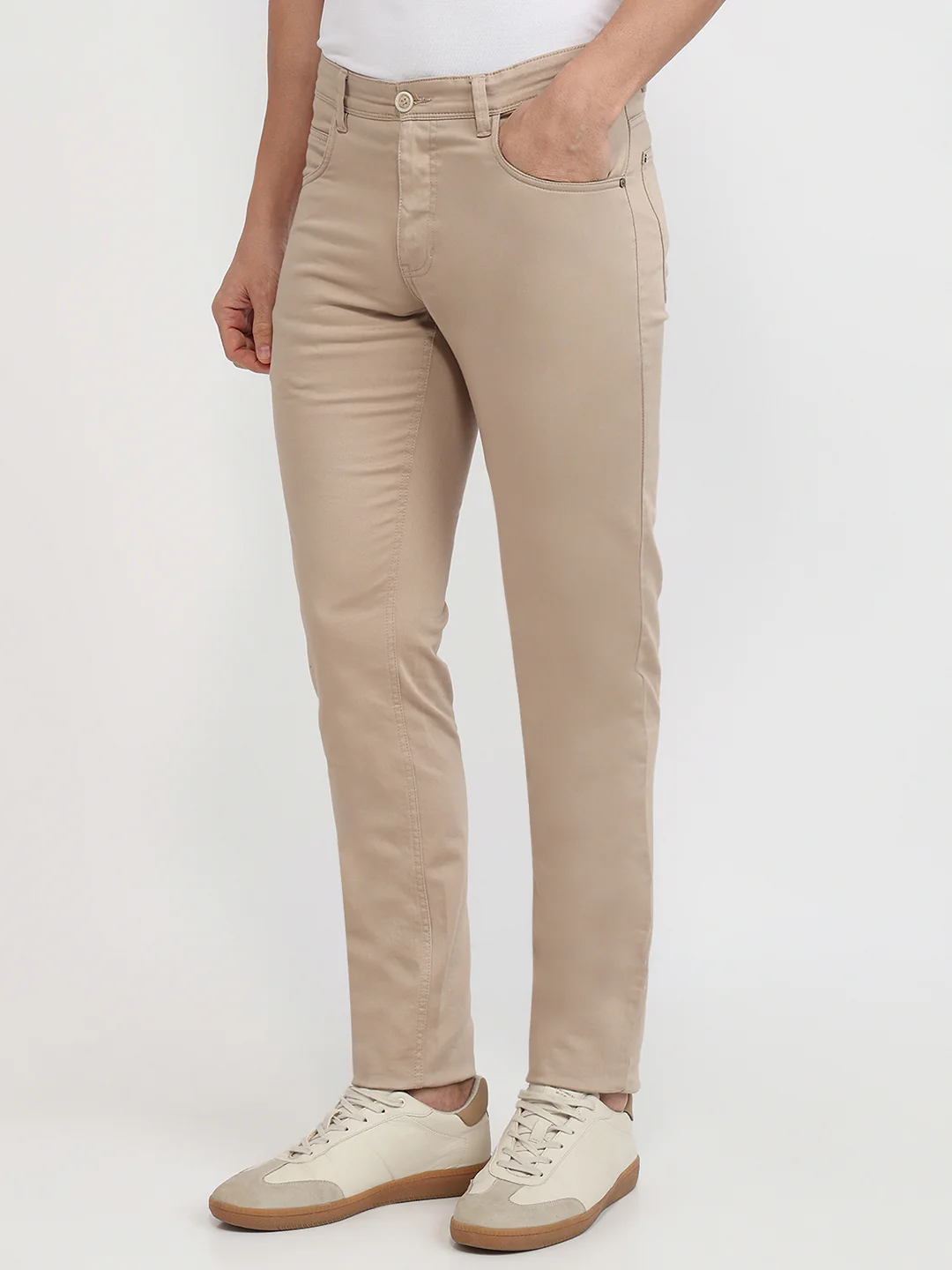 Parx Men Brown Solid Low Rise Tapered Fit Cotton Blend Trouser - Image 2