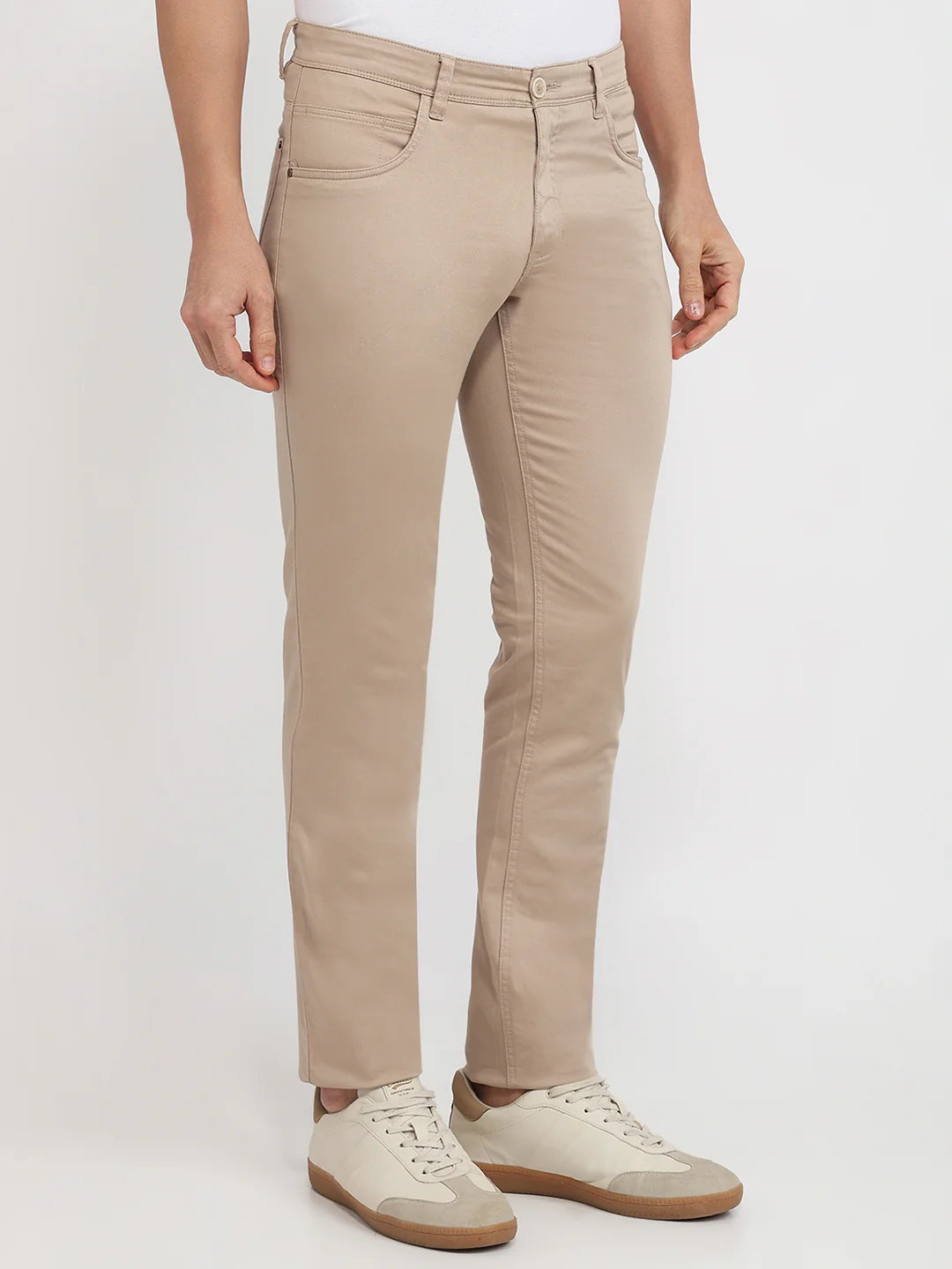 Parx Men Brown Solid Low Rise Tapered Fit Cotton Blend Trouser - Image 3