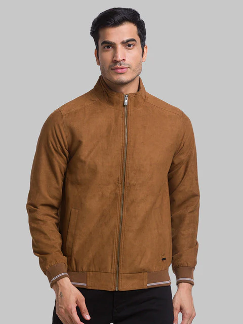 Parx Men Brown Solid Polyester Jacket