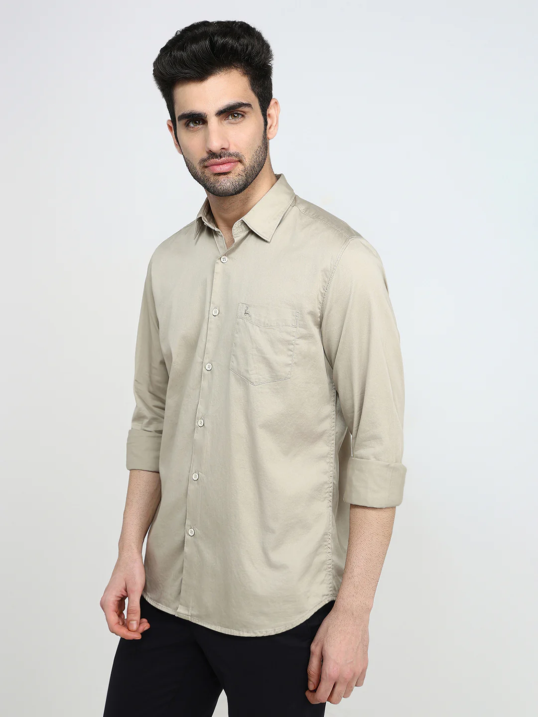 Parx Men Brown Solid Slim Fit Cotton Blend Full Sleeve Casual Shirt - Image 2
