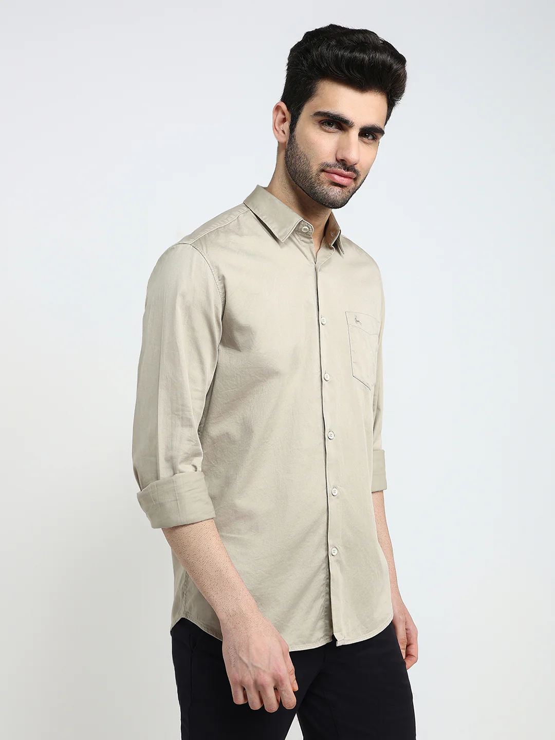 Parx Men Brown Solid Slim Fit Cotton Blend Full Sleeve Casual Shirt - Image 3