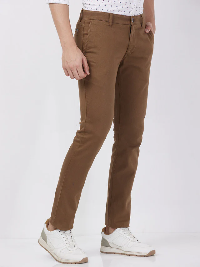 Parx Men Brown Solid Super Slim Cotton Blend Trouser - Image 2