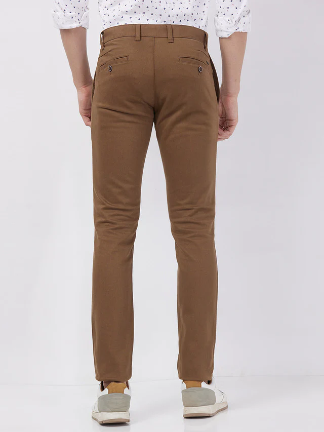 Parx Men Brown Solid Super Slim Cotton Blend Trouser - Image 4