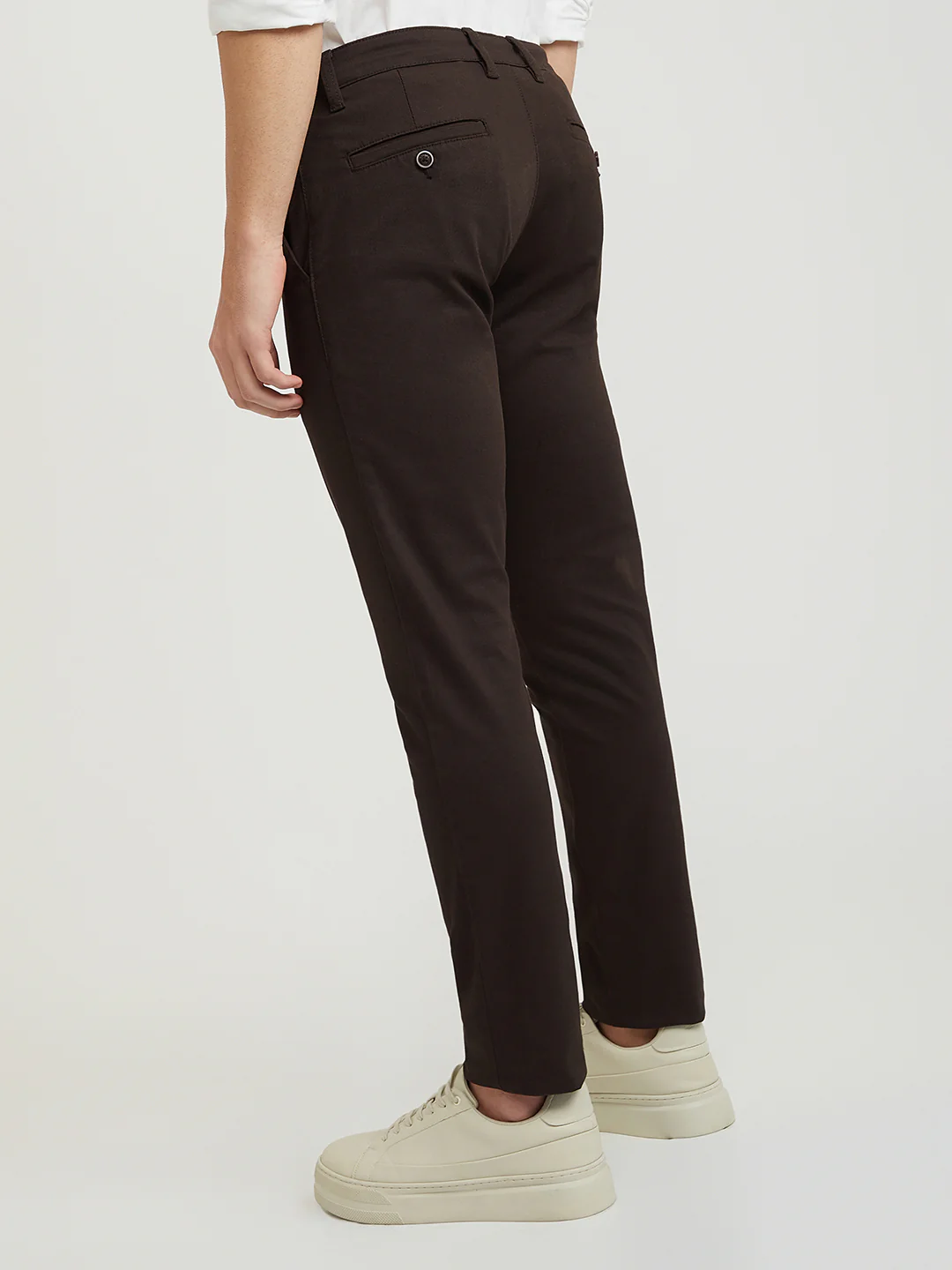 Parx Men Brown Tapered Fit Solid Cotton Spandex Trouser - Image 4