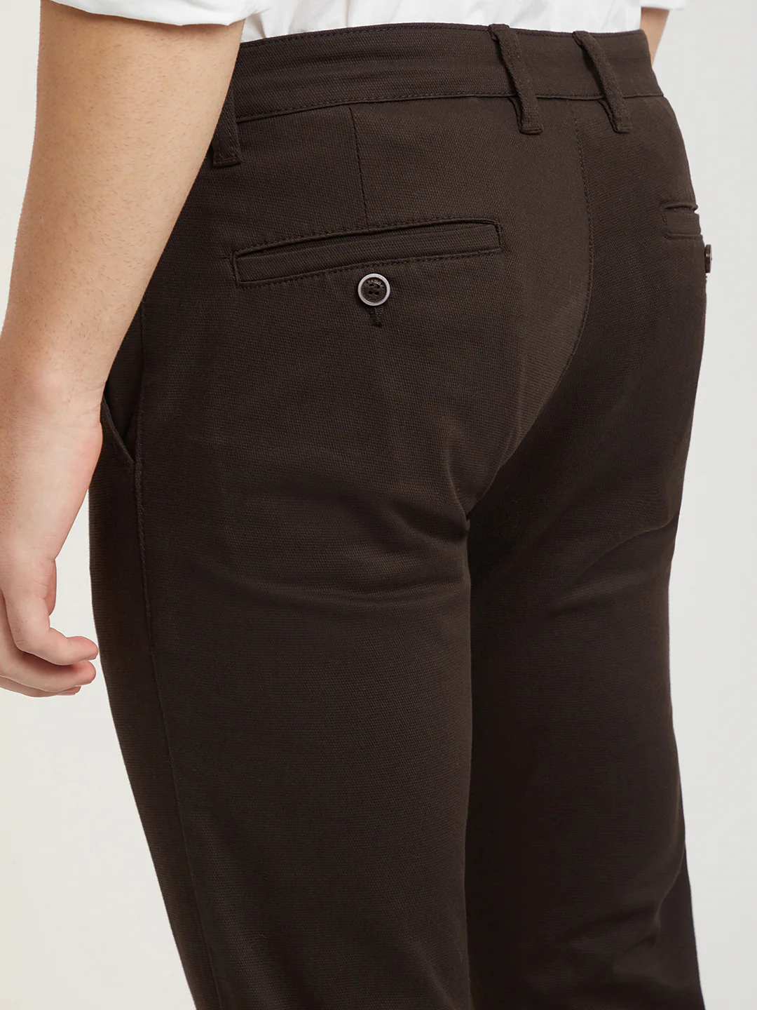 Parx Men Brown Tapered Fit Solid Cotton Spandex Trouser - Image 7