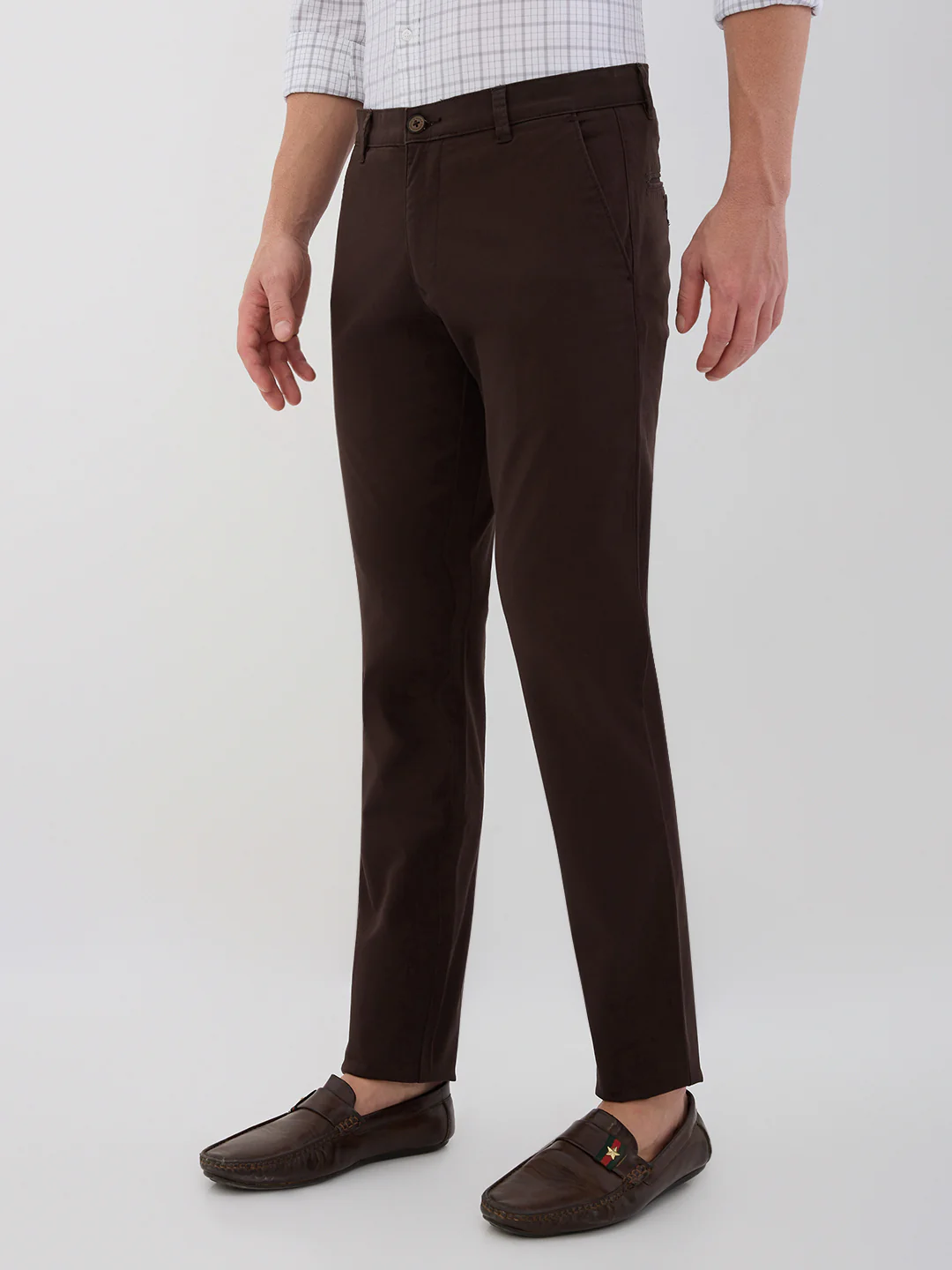 Parx Men Brown Twill Low Rise Tapered Cotton Blend Trouser - Image 2