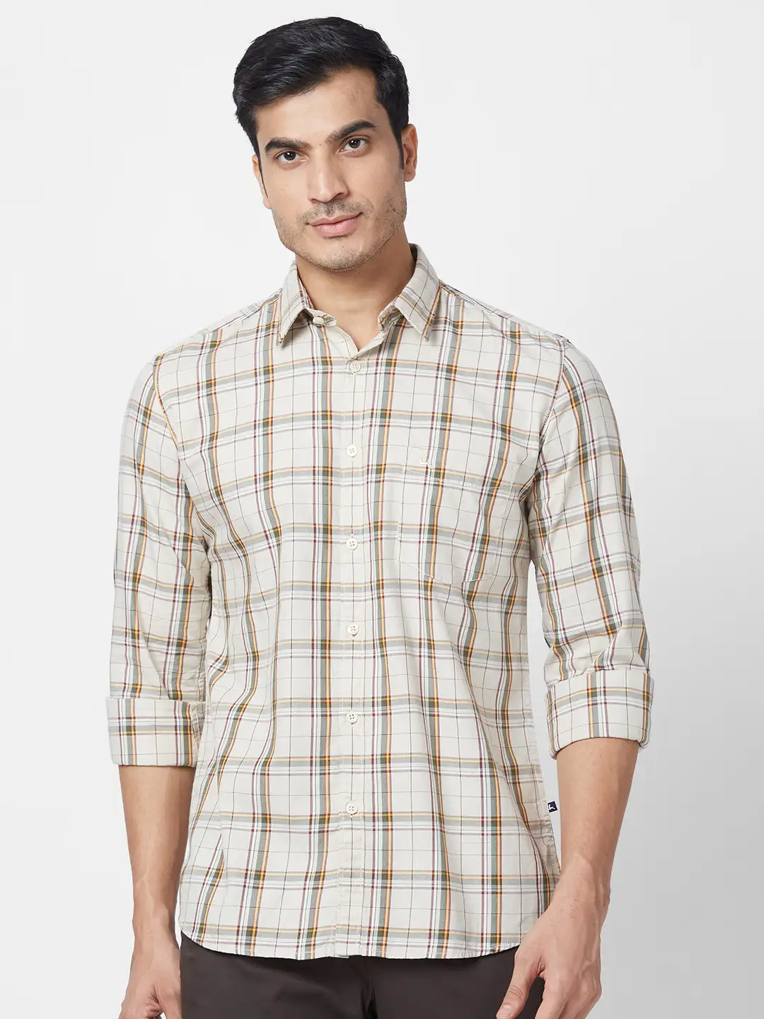 Parx Men Brown Checks Slim Fit Cotton Casual Shirt