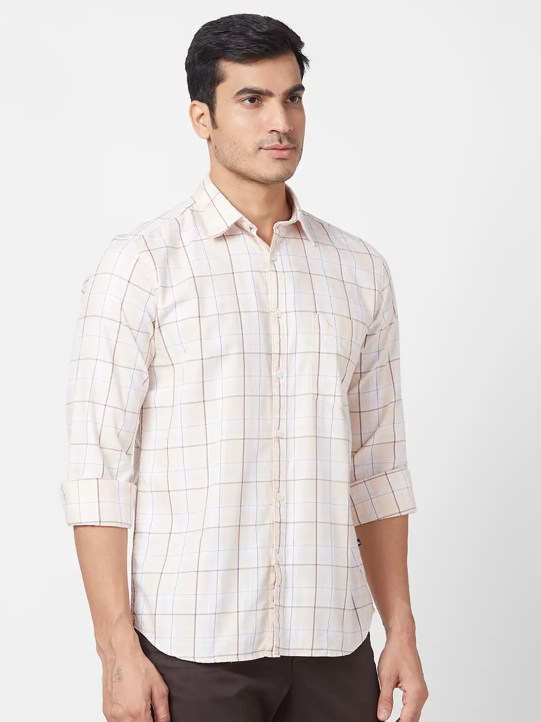 Parx Men Brown Checks Slim Fit Cotton Casual Shirt - Image 2