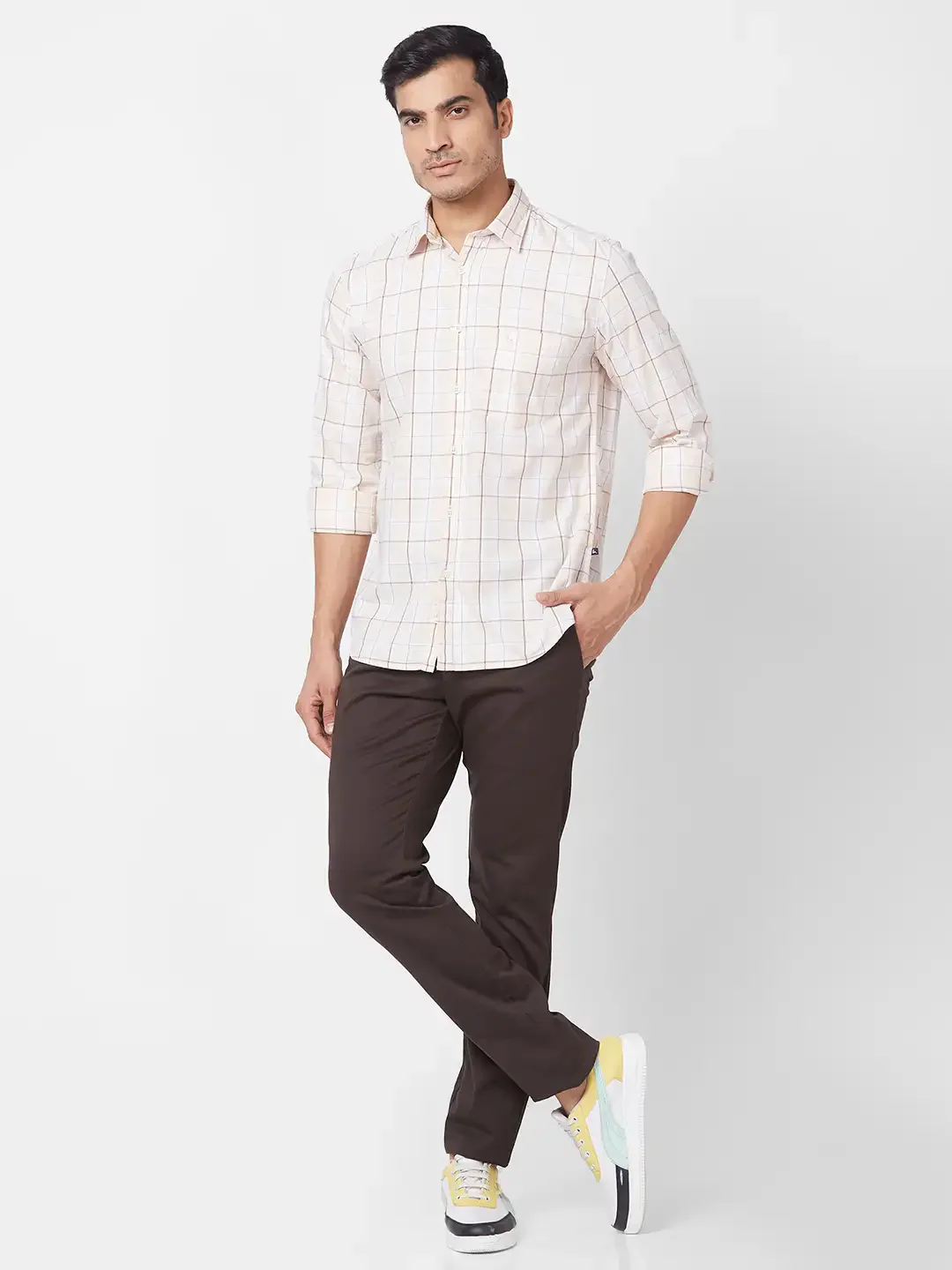 Parx Men Brown Checks Slim Fit Cotton Casual Shirt - Image 5