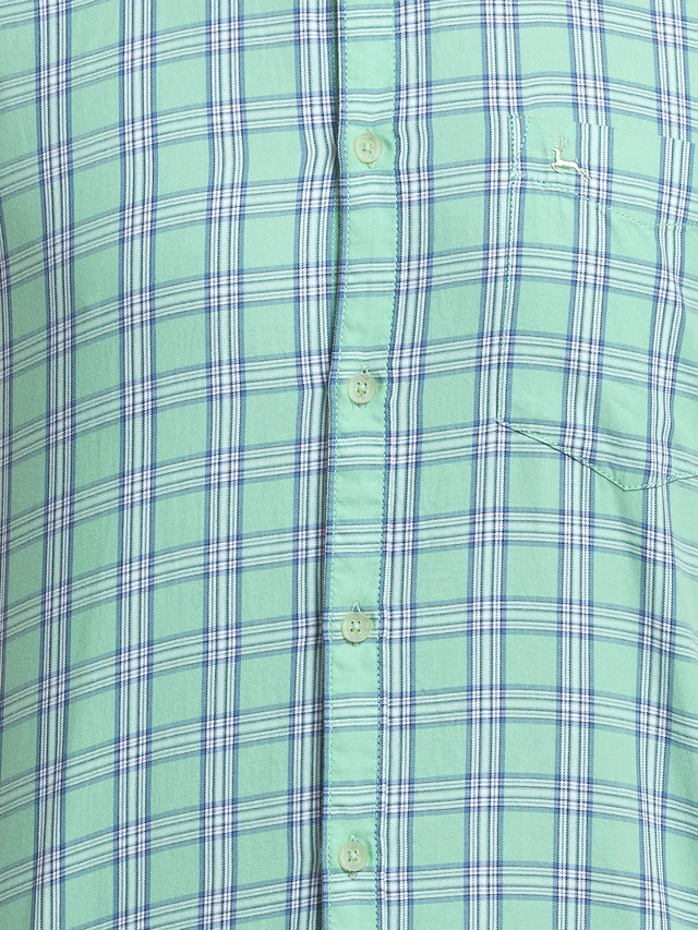 Parx Men Green Checkered Slim Fit Half Sleeve Semi Cut Away Collar Shirt - Image 7