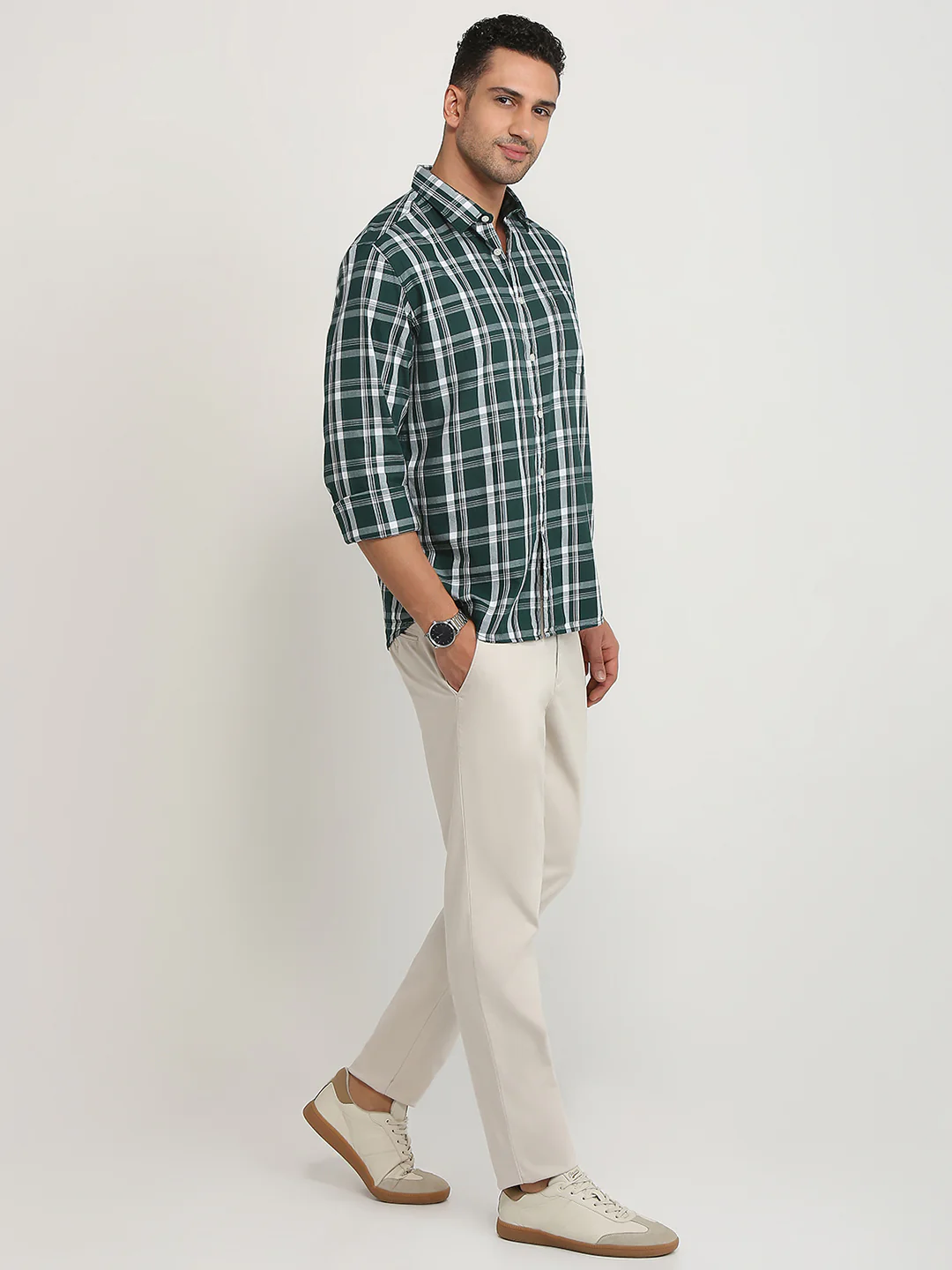 Parx Men Green Checks Slim Fit Cotton Casual Shirt - Image 5
