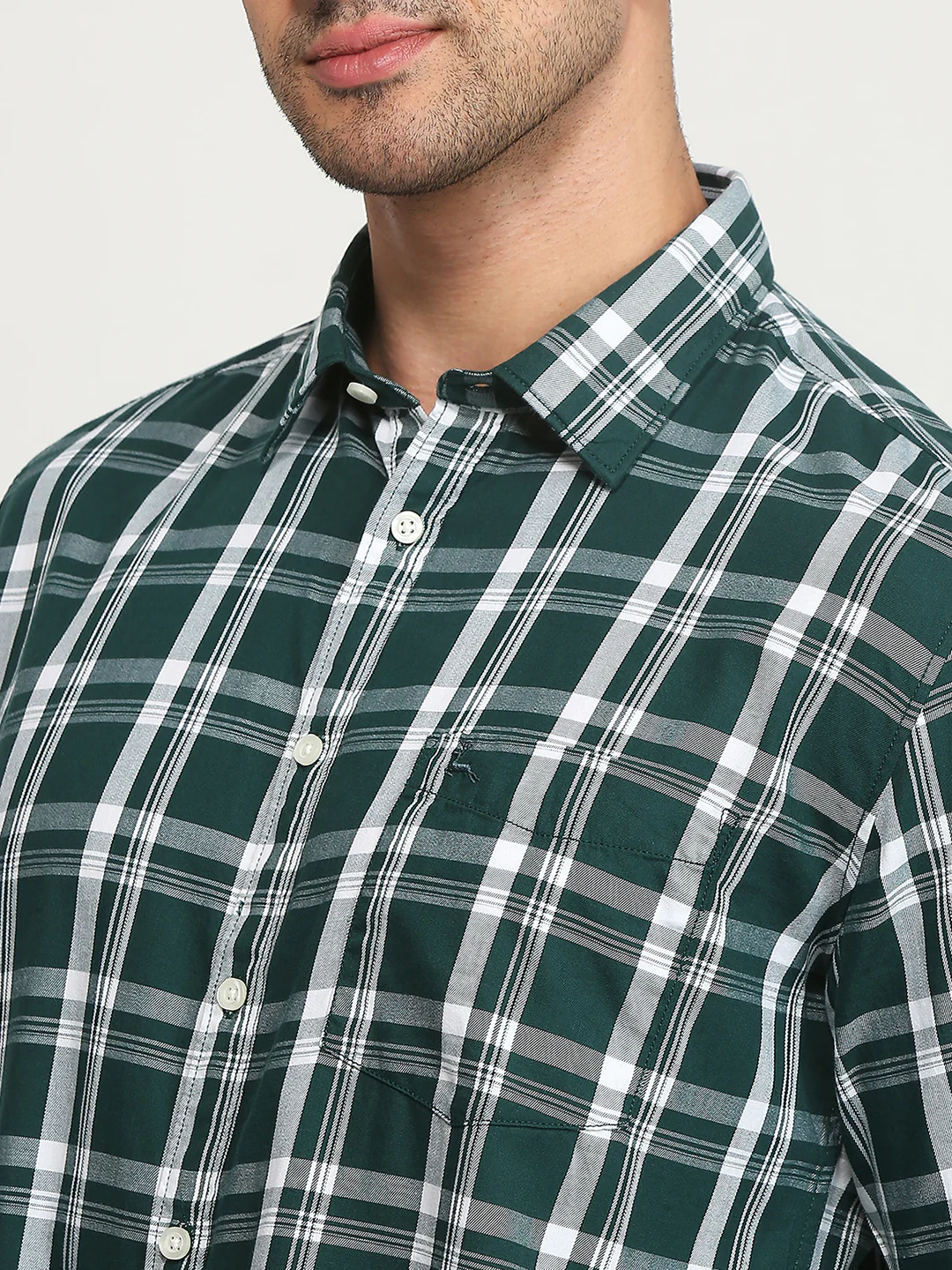 Parx Men Green Checks Slim Fit Cotton Casual Shirt - Image 6