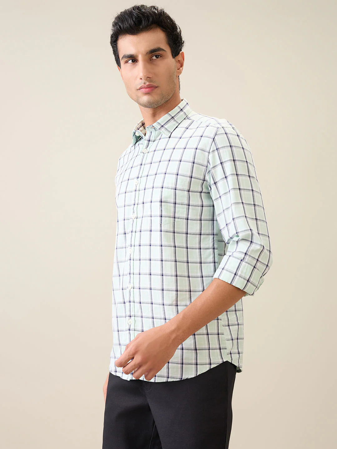 Parx Men Green Checks Slim Fit Cotton Casual Shirt - Image 2