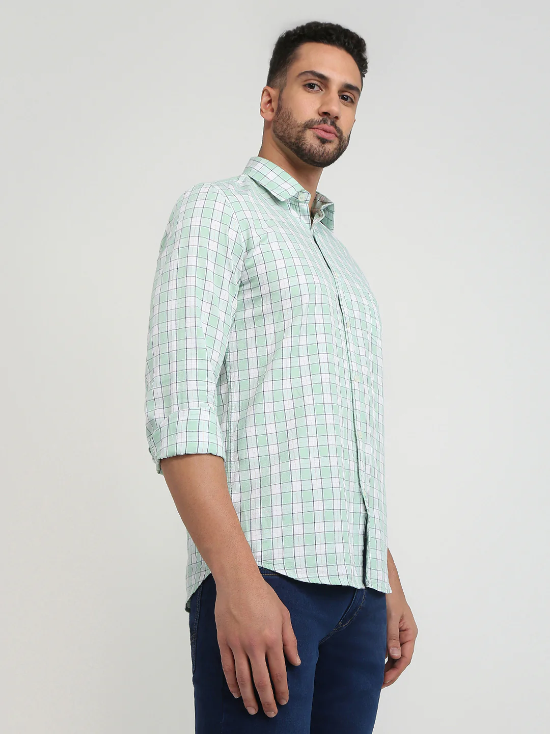 Parx Men Green Checks Slim Fit Cotton Casual Shirt - Image 3