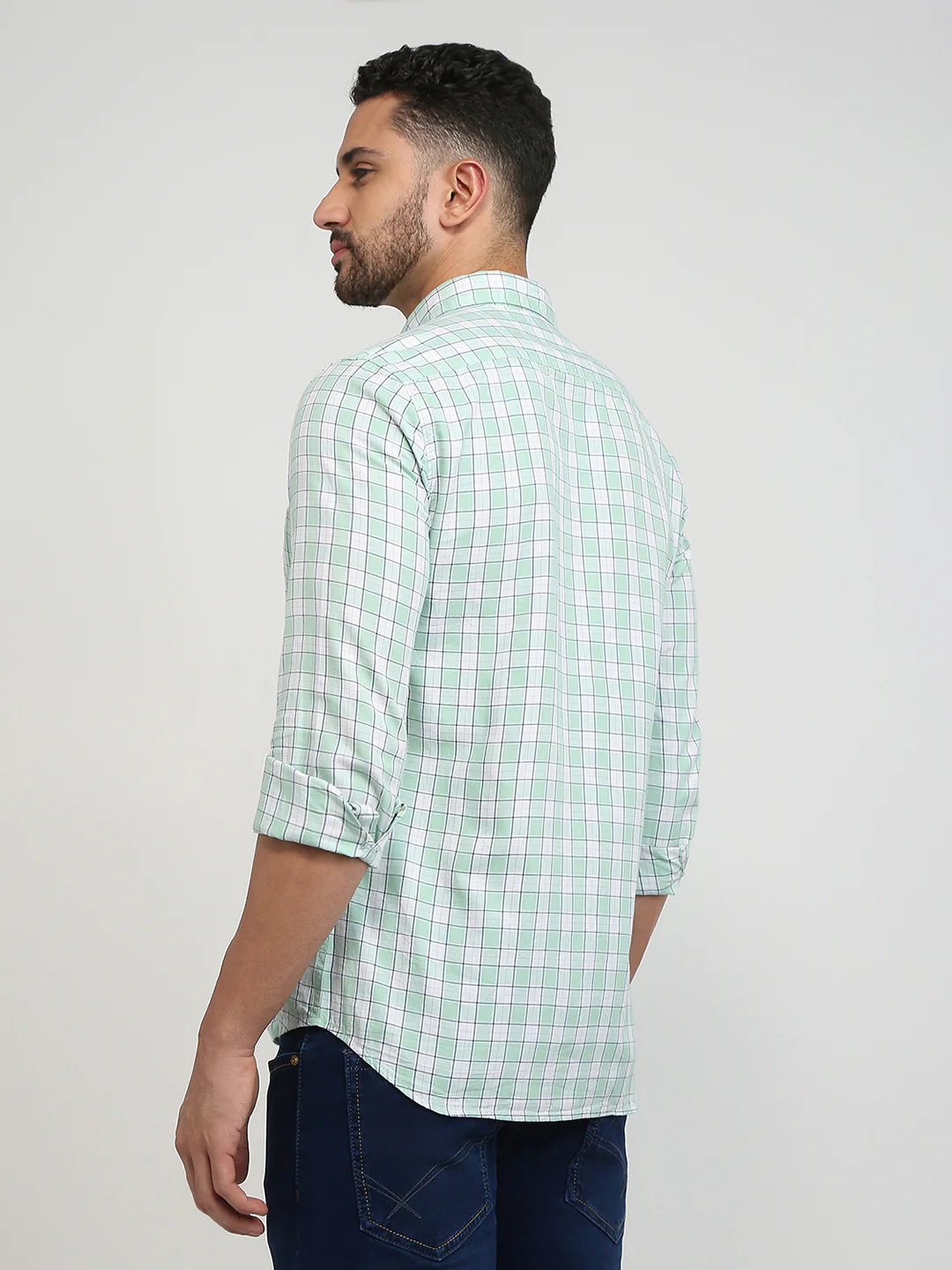 Parx Men Green Checks Slim Fit Cotton Casual Shirt - Image 4