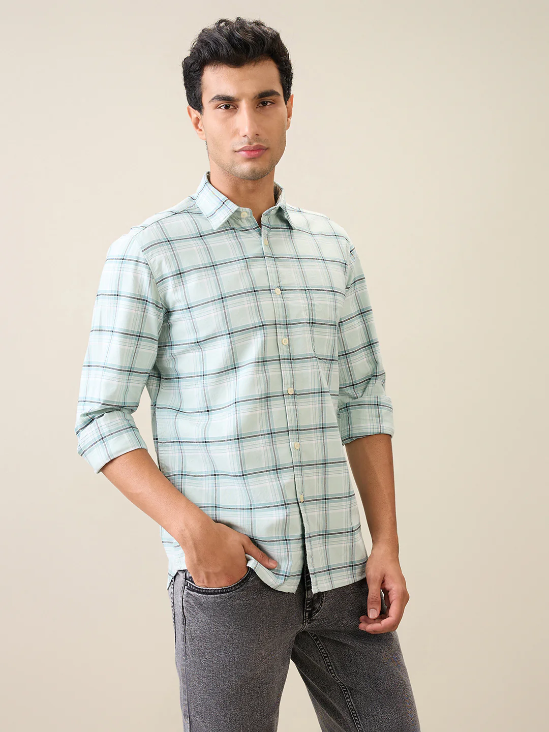 Parx Men Green Checks Slim Fit Cotton Casual Shirt - Image 3