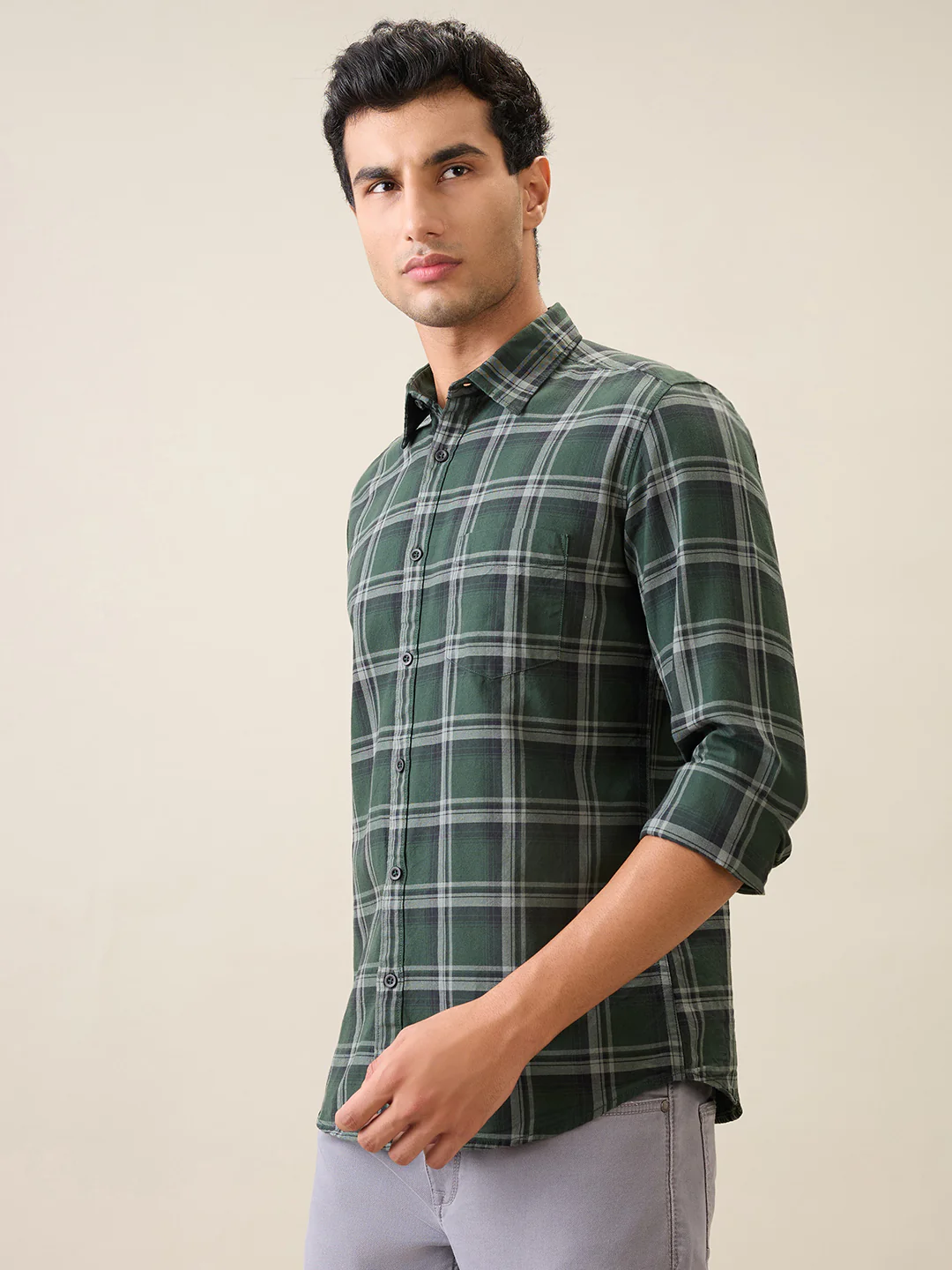 Parx Men Green Checks Slim Fit Cotton Casual Shirt - Image 2