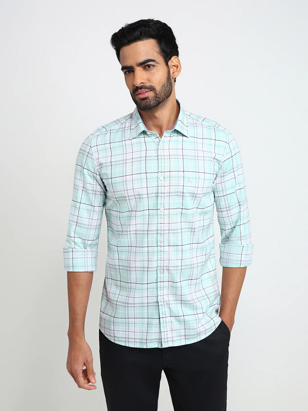 Parx Men Green Checks Slim Fit Cotton Casual Shirt