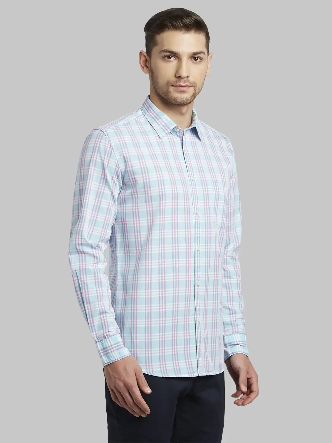 Parx Men Green Checks Slim Fit Cotton Full Sleeve Cutaway Collar Shirt - Image 2