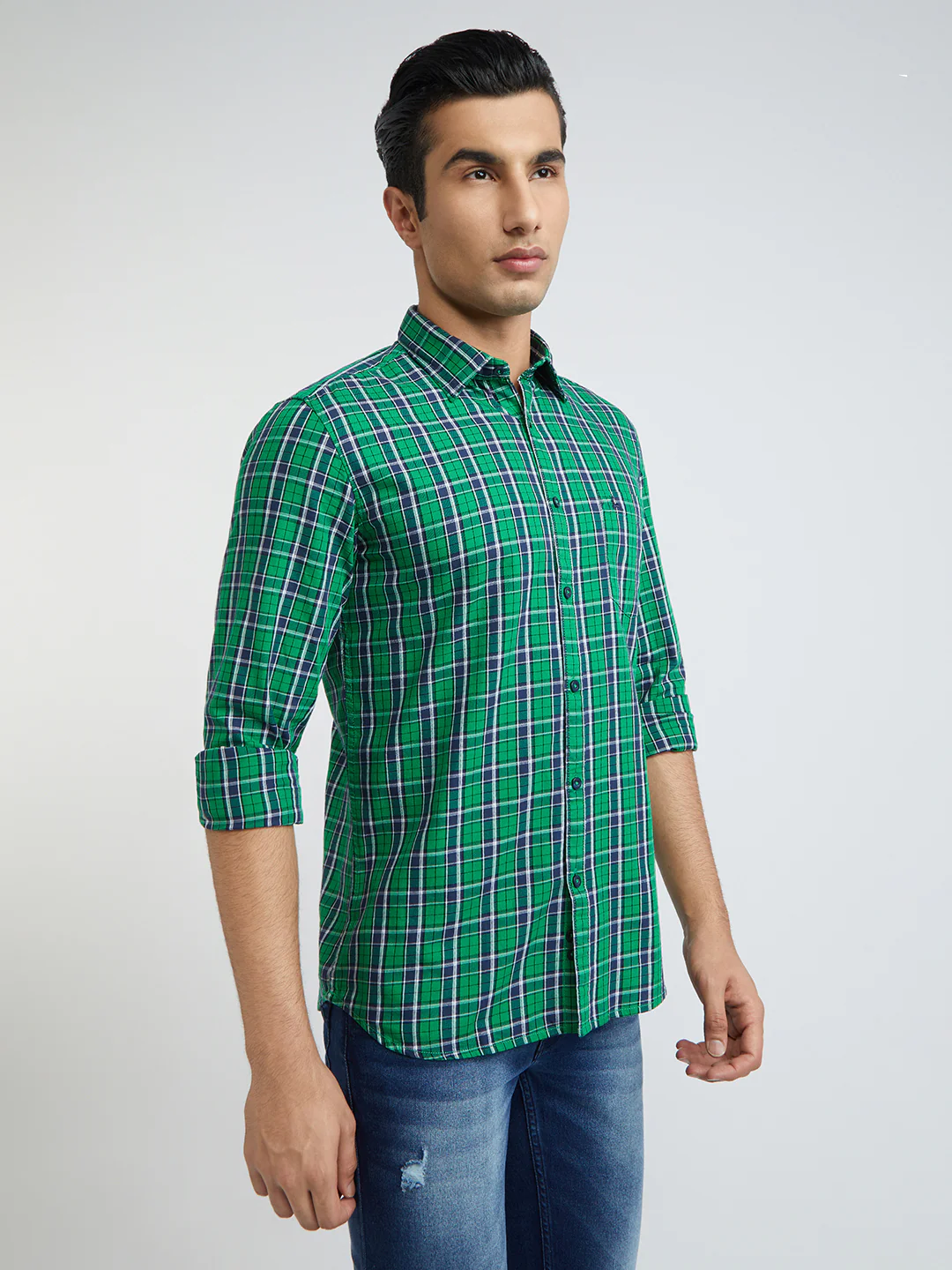 Parx Men Green Checks Slim Fit Cotton Full Sleeve Shirts - Image 2