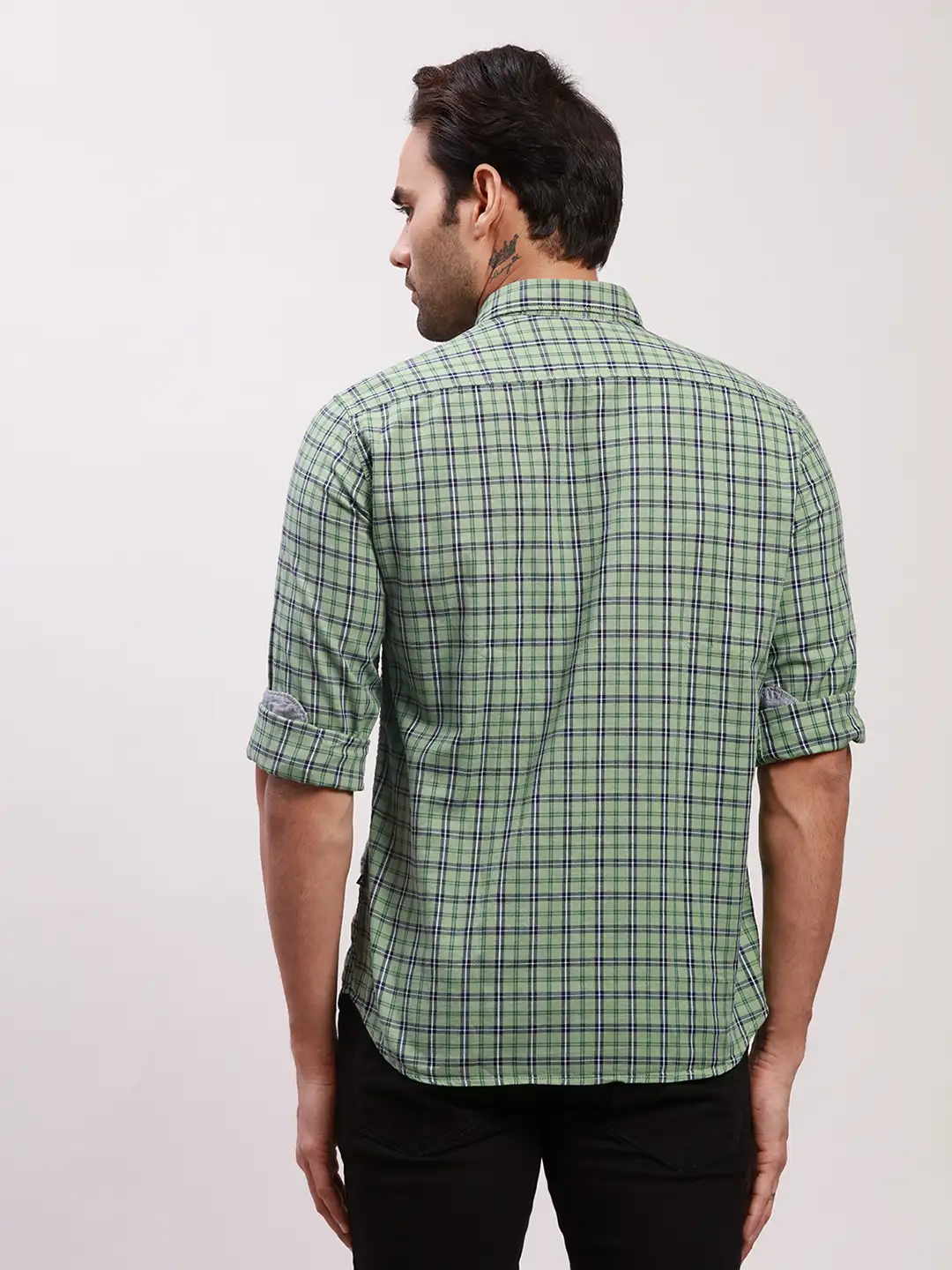 Parx Men Green Checks Slim Fit Cotton Full Sleeve Shirts - Image 4
