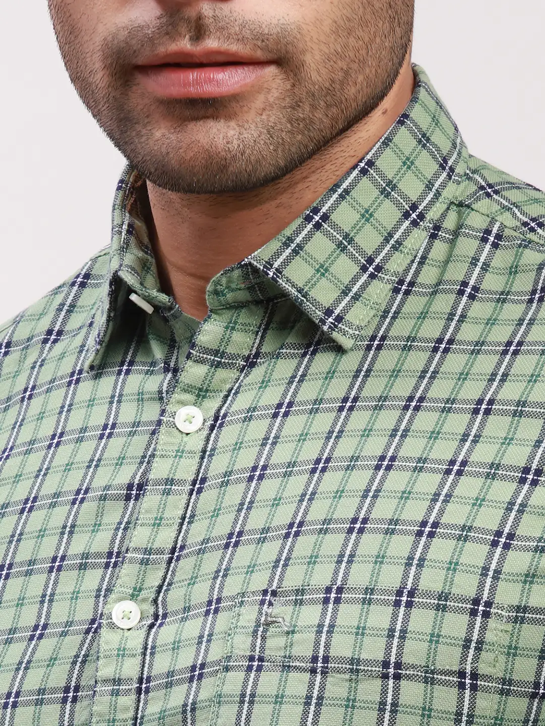 Parx Men Green Checks Slim Fit Cotton Full Sleeve Shirts - Image 6