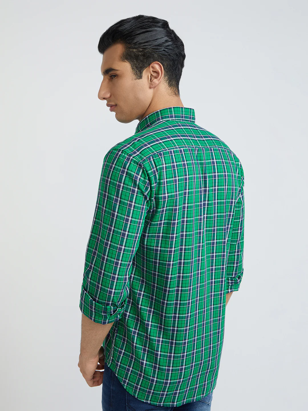 Parx Men Green Checks Slim Fit Cotton Full Sleeve Shirts - Image 4