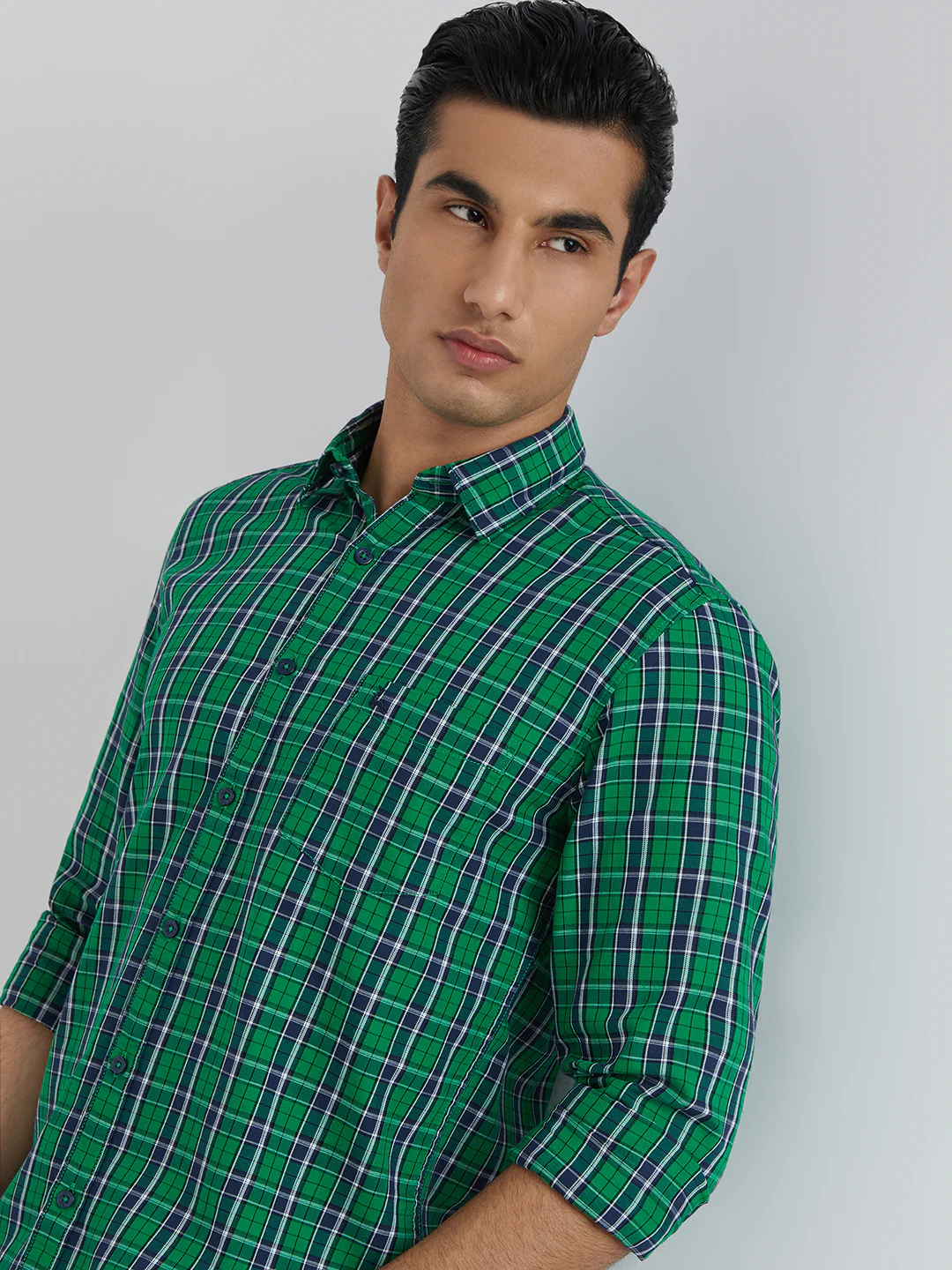 Parx Men Green Checks Slim Fit Cotton Full Sleeve Shirts - Image 6