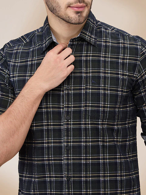 Parx Men Green Checks Slim Fit Cotton Shirt - Image 5