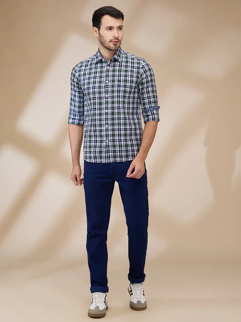 Parx Men Green Checks Slim Fit Cotton Shirt - Image 2