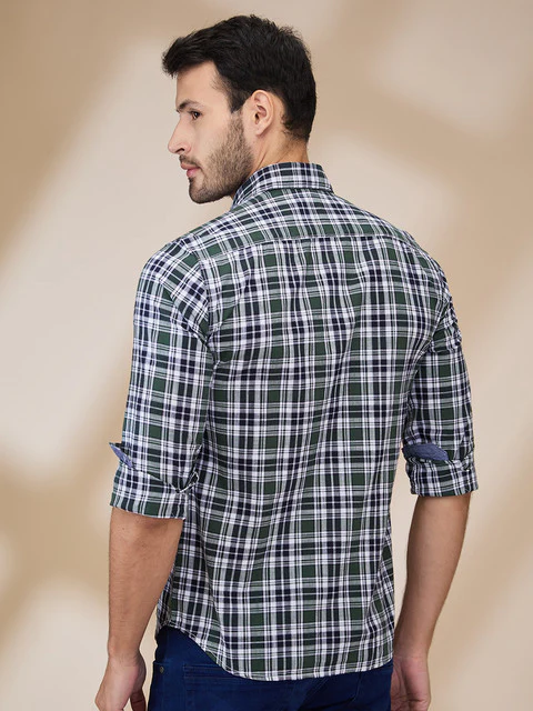 Parx Men Green Checks Slim Fit Cotton Shirt - Image 4