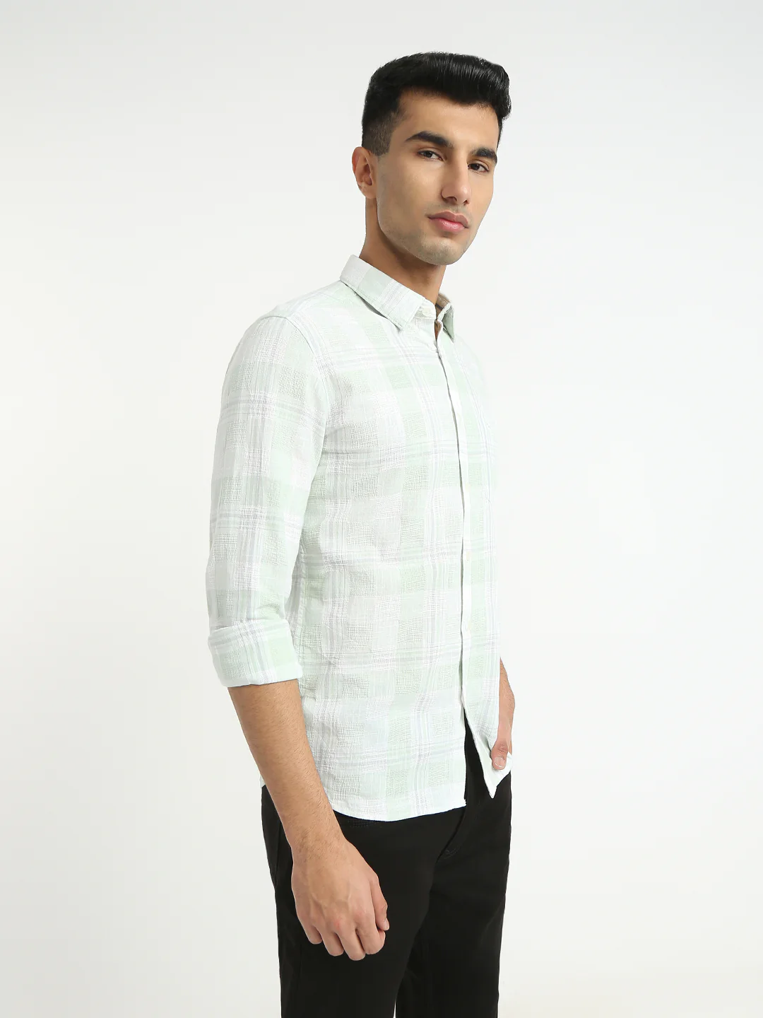 Parx Men Green Checks Slim Fit Cotton Shirt