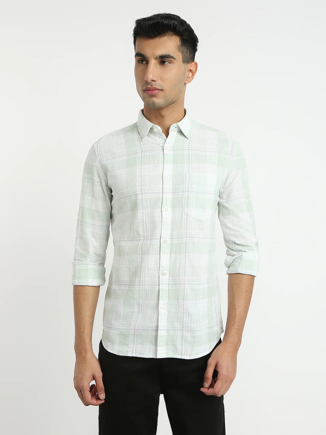 Parx Men Green Checks Slim Fit Cotton Shirt - Image 2