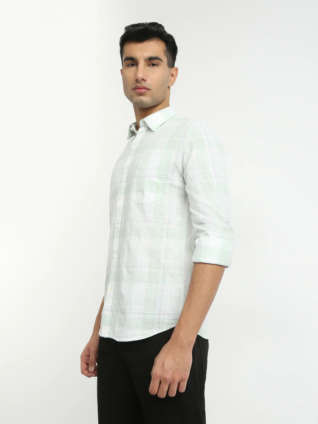 Parx Men Green Checks Slim Fit Cotton Shirt - Image 3