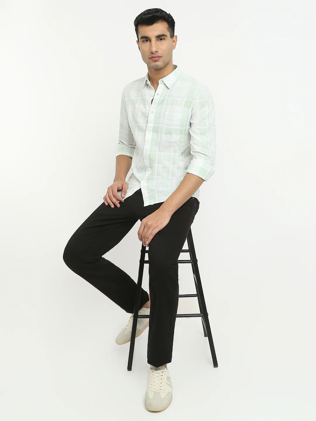 Parx Men Green Checks Slim Fit Cotton Shirt - Image 5