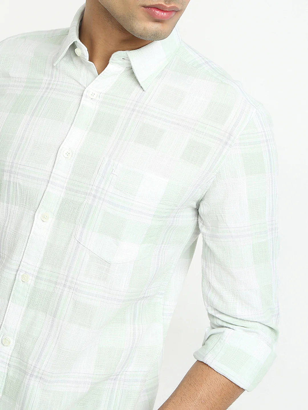 Parx Men Green Checks Slim Fit Cotton Shirt - Image 6